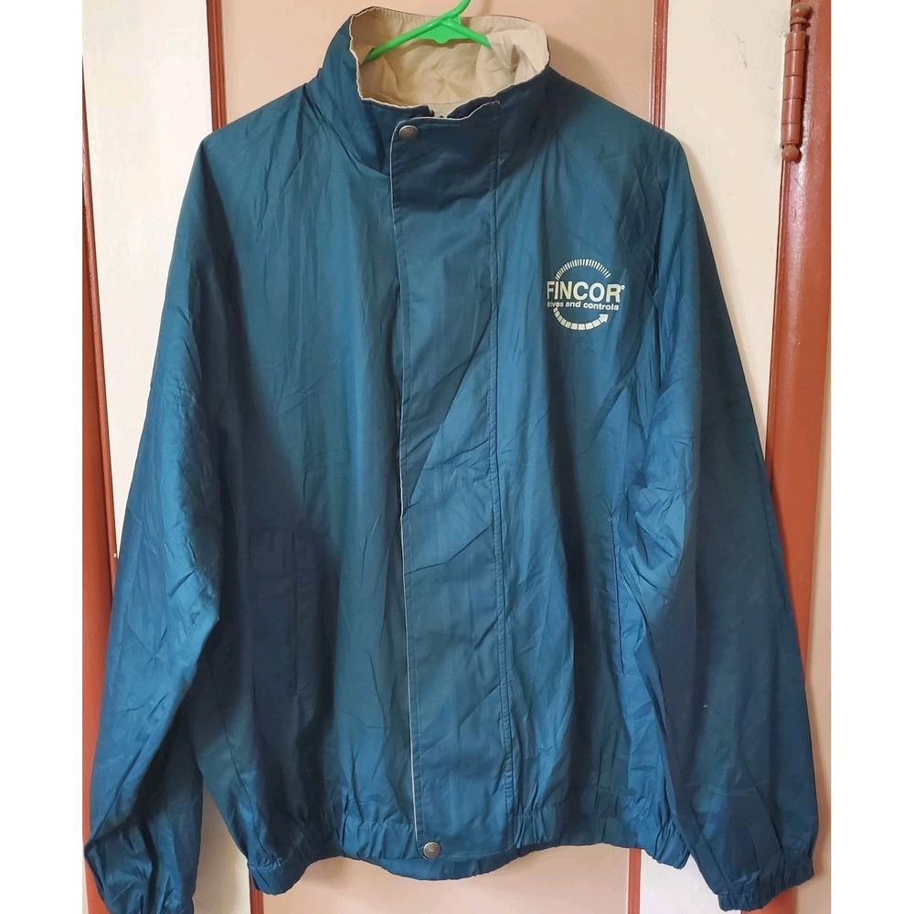 Vintage 90s Four Seasons Teal Windbreaker Fincor Drives and Controls Jacket - Picture 2 of 7